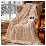 Heated Blanket King Size, Dual Control,Soft Faux Rabbit Fur Electric Blanket 90x 100 with Overheat Protection, 6 Heating Levels & 10H Auto Off, ETL Certification Cream