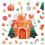 51 Pcs DIY Christmas Felt Gingerbread House Kit 30 x 36 Inches Hanging Decor with Detachable Felt Christmas Ornaments Gingerbread House Crafts Kits for Wall Door Classroom Home Activities