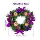 MCEAST 12 Inch Christmas Centerpiece Wreath Candle Holder with Purple Ribbon, Bowknots, Pine Cones for Home and Church Decoration