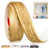 Sacubee Peel and Stick PVC Crown Molding Trim Flexible Molding Trim 13.1 ft x 1.8 Self Adhesive Wallpaper Wall Border Mirror Frame Baseboard Cabinet for Home Decor Edge Background(Champagne Gold)