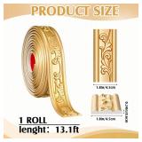 Sacubee Peel and Stick PVC Crown Molding Trim Flexible Molding Trim 13.1 ft x 1.8 Self Adhesive Wallpaper Wall Border Mirror Frame Baseboard Cabinet for Home Decor Edge Background(Champagne Gold)