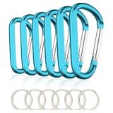 6PCS Carabiner Caribeaner Clip,3 Inch Large Aluminum D Ring Shape Carabeaner with 6PCS Keyring Keychain Hook