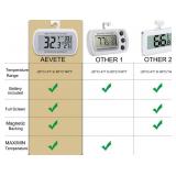 AEVETE 4 Pack Waterproof Digital Refrigerator Thermometer Large LCD, Freezer Room Thermometer with Magnetic Back, No Frills Easy to Read