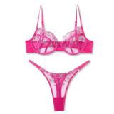 VORIXIA Lingerie Sexy Bra and Panty Set for Women See Through Sheer Underwear Cute Exotic Foral Embroidery Babydoll Suit(T-L) Cherry Red