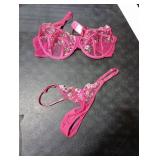 VORIXIA Lingerie Sexy Bra and Panty Set for Women See Through Sheer Underwear Cute Exotic Foral Embroidery Babydoll Suit(T-L) Cherry Red