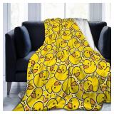 Perinsto Cute Rubber Duck Throw Blanket Ultra Soft Warm All Season Yellow Cartoon Ducks Decorative Fleece Blankets for Bed Chair Car Sofa Couch Bedroom 50X40