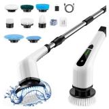 Bomves Electric Spin Scrubber, Cordless Cleaning Brush Scrubber for Home, 8 Replaceable Brush Heads-90Mins Work Time, 3 Adjustable Size, 2 Speeds for Bathroom Shower Bathtub Glass Car