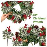 Sggvecsy 6 Pack Artificial Christmas Flowers with Holly Berries Pine Cones Green Leaves Fake Christmas Branches Faux Flower Stems Bouquets for Floral Arrangement Home Vase Xmas Holiday Season Decor