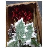 Sggvecsy 6 Pack Artificial Christmas Flowers with Holly Berries Pine Cones Green Leaves Fake Christmas Branches Faux Flower Stems Bouquets for Floral Arrangement Home Vase Xmas Holiday Season Decor