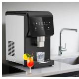 Hooure12.2 in. Stainless Steel 62 lb./24 H Freestanding Countertop Chewable Pellet Ice Maker Crescent Ice Cubes - Retail: $985