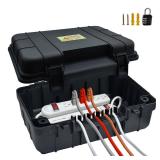 Large Outdoor Electrical Box (13.4 x 9.5 x 5.2 inch), IP54 Waterproof Outdoor Extension Cord Cover, Weatherproof Outlet Box, Protect Power Strip, Outlet, Timer, Plug, Holiday Light, Black - Retail: $2
