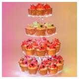 4 Tier Round Cupcake Stand Premium Cupcake Holder Acrylic Cupcake Tower Display for Pastry + LED Light String Ideal for Weddings, Birthday Parties & Events. - Retail: $23