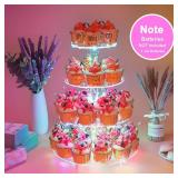 4 Tier Round Cupcake Stand Premium Cupcake Holder Acrylic Cupcake Tower Display for Pastry + LED Light String Ideal for Weddings, Birthday Parties & Events. - Retail: $23