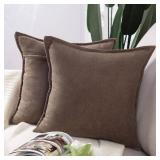Set of 2 Short Chenille Throw Pillow Covers 20x20 Inch Coffee Soft Decorative Cushion Cover for Sofa Bedroom Pillow Shell - Retail: $18