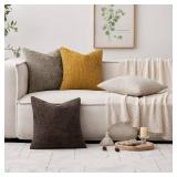 Pack of 2 Couch Throw Pillow Covers 18x18 Inch Neutral Dark Brown Boho Accent Decorative Pillow Covers Soft Chenille Farmhouse Cushion Covers for Home Decor Bed Sofa Living Room - Retail: $17