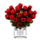 Artificial Rose Flowers Bouquet Burgundy 18 Blooms Long Stem Red Roses Bouquet Artificial Flowers Decoration for Home Table Garden Wedding Anniversary Valentine