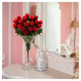 Artificial Rose Flowers Bouquet Burgundy 18 Blooms Long Stem Red Roses Bouquet Artificial Flowers Decoration for Home Table Garden Wedding Anniversary Valentine