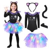 Cat Costume for Girls, Light Up Black Cat Costume, Halloween Animal Dress Up Costumes for Kids Age 3-8 - Retail: $19