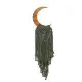 Macrame Wall Hanging Boho Moon Decor, Bohemian Crescent Wooden Ornament with Long Tassel, Handmade Unique Wood Tapestry Home Decoration Wall Art Gift for Dorm Bedroom Nursery Living Room - Retail: $22
