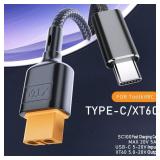 XT60 Charging Cable, UCB C to XT60 PD 100W 20V 5A SC100 Fast Charger Braided Cable 1.0M for ToolkitRC - Retail: $10