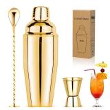 24oz Cocktail Shaker Set Martini Shaker Set Bartender Set with Margarita Mixer Drink Shaker, Measuring Jigger - Professional 18/8 Stainless Steel Bar Tools for Mixed Drinks (Gold) - Retail: $17
