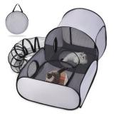 Dog Playpen with Surround Tunnel, Outdoor/Indoor Cat Playpen with Breathable Soft Sides Tailtastic Cat Enclosure Tent for Small Animals, Portable Cat Tent with Carry Bag (Large) - Retail: $28