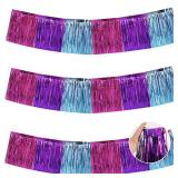 3 Packs Metallic Foil Fringe Garland Blue Purple Pink Wall Hanging Tinsel Fringe Banners for Car Floats Bridal Shower Wedding Birthday Easter Graduation Holiday Party Decoration(30 Feet) - Retail: $12