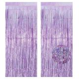 2 Pack Fringe Curtains Backdrops, Foil Fringe Curtains, Door Streamers for Birthday Wedding Bridal Shower Holiday Graduation Party Decorations, Photo Booth Backdrops, Glitter Light Purple - Retail: $6
