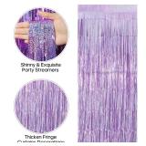 2 Pack Fringe Curtains Backdrops, Foil Fringe Curtains, Door Streamers for Birthday Wedding Bridal Shower Holiday Graduation Party Decorations, Photo Booth Backdrops, Glitter Light Purple - Retail: $6