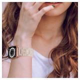 Resin Band Compatible with Apple Watch Series 7/8/9/10/11 41/40/38/42mm, Women Fashion Strap for iWatch Series 6/5/4/3/2/1/SE, Lightweight Bracelet Wristband Replacement, Ivory White-Rose Gold - Retai