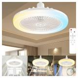Socket Ceiling Fan Light Screw in with 3 Color Temp, Low Profile Enclosed Dimmable Fanlight with Remote, 10 inch Small Adjustable White E27 LED Ceiling Lights for Bathroom/Bedroom/Garage