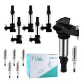 Set of 6 UF375 Ignition Coil Pack/6509 Spark Plugs 2.8L 3.6L For Buick Allure Enclave LaCrosse Rendezvous, Cadillac CTS SRX STS, Chevy Traverse Vectra GMC Acadia Saturn Outlook Saab 12590954 GN10309. 