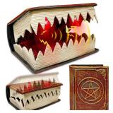 Sound & Motion Activated, Opening & Closing Spell Book Halloween Animatronic Decorations Indoor, Battery Operated Hocus Pocus Book Props with 2 LED Lights for Halloween Party Favors Haunted House