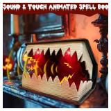 Sound & Motion Activated, Opening & Closing Spell Book Halloween Animatronic Decorations Indoor, Battery Operated Hocus Pocus Book Props with 2 LED Lights for Halloween Party Favors Haunted House