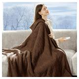 Heated Throw Blanket 50X60"- Soft Double Sided Sherpa Electric Throw Blanket with 5 Heatings Levels & 4 hrs Auto Shut Off, Overheat Protection & ETL Certified, Gift for Women(Brown) - Retail: $29"