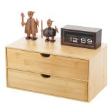 Bamboo Desk Organizer with 2 Drawers, Wooden Countertop Drawers Organizer, Tabletop Storage Organization Box for Office & Home, No Assembly Needed - Retail: $36