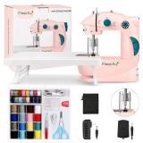 Mini Sewing Machine with Extension Table, Dual Speed Portable Sewing Machine for Beginners with Light, Sewing Kit for Household Use, Pink - Retail: $30