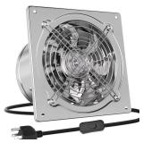 HG Power 10 Inch Metal Exhaust Fan with Switch, 988 CFM Powerful Garage Exhaust Fan with Damper, Potable Wall Mount Fan Fume Extractor Ventilation Fan for Shop, Shed, Basement, Chicken Coop, Silver - 