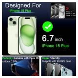 Privacy Screen Protector for iPhone 15 Plus Tempered Glass with Camera Lens Protector, Accessories 9H Anti Spy for Apple 15 Plus, 2.5D Curved, Case Friendly, Transparent. 2 Pack. - Retail: $6