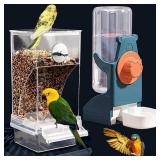 No Mess Bird Feeder Water Dispenser Set, Automatic Parrot Feeder Cage Accessories, Clear Parakeet Seed Container Food Drinker for Cage, Cockatiel Finch Lovebirds Budgies Canary (Blue) - Retail: $18