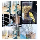 No Mess Bird Feeder Water Dispenser Set, Automatic Parrot Feeder Cage Accessories, Clear Parakeet Seed Container Food Drinker for Cage, Cockatiel Finch Lovebirds Budgies Canary (Blue) - Retail: $18