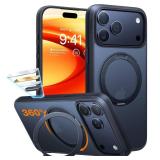 360 Magnetic Stand for iPhone 17 Pro Max Case with Camera Control Button, Fit for MagSafe with Ring, Mil-Grade Protection, Translucent Slim for iPhone 17 ProMax Case, Black - Retail: $31