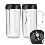 2 Pack Magic Bullet Blender Cups, Tall 22oz Cup with Flip Top To-Go Lid & 4 Fins Cross Blade Blender Replacement Parts, Replacement Cup Mug with Handle Compatible with Magic Bullet 250w MB1001 - Retai