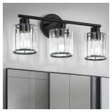 Crystal Bathroom Light Fixtures, Bathroom Lighting Fixtures Over Mirror, Modern Black 3-Light Vanity Lights for Mirror, Restroom, Bedroom (Ceramic E26 Socket, Bulbs Not Include) - Retail: $60