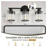 Crystal Bathroom Light Fixtures, Bathroom Lighting Fixtures Over Mirror, Modern Black 3-Light Vanity Lights for Mirror, Restroom, Bedroom (Ceramic E26 Socket, Bulbs Not Include) - Retail: $60