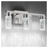 3-Light Brushed Nickel Vanity Light with 3 Color Modes (3000K/4000K/6000K), Eye Protection LED Bathroom Light Fixture, Dimmable Modern Wall Light Over Mirror with Clear Glass Shade - Retail: $70