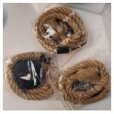 Set of 3 Rustic Vintage Hemp Rope Pendant Lights Handcrafted Farmhouse Hanging Light Fixtures with Adjustable Heights for Kitchen Island, Dining Room, or Bar Decor. NO Bulbs.  - Retail: $27