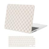 Compatible with MacBook Air 13 inch Case 2025 2024 2023 2022 M4 A3240 M3 A3113 M2 A2681, Anti-Fingerprint Checker Texture Grid PU Leather Coated Plastic Hard Shell&Keyboard Cover, Beige - Retail: $19