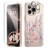 iPhone 16 Pro Max Case, with Screen Protector & Camera Lens Protector, Floral Shockproof Protective Bumper Slim Clear Phone Cover for Women 2024 6.9, Floratopia/Colorful - Retail: $9"