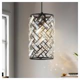 Modern Black Crystal Pendant Light Fixture - Mini Chandelier for Kitchen Island, Dining Room, Living Room, Hallway, Porch, Bedroom Lighting - Retail: $100